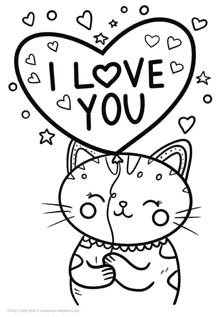 Gatito con globo de corazón