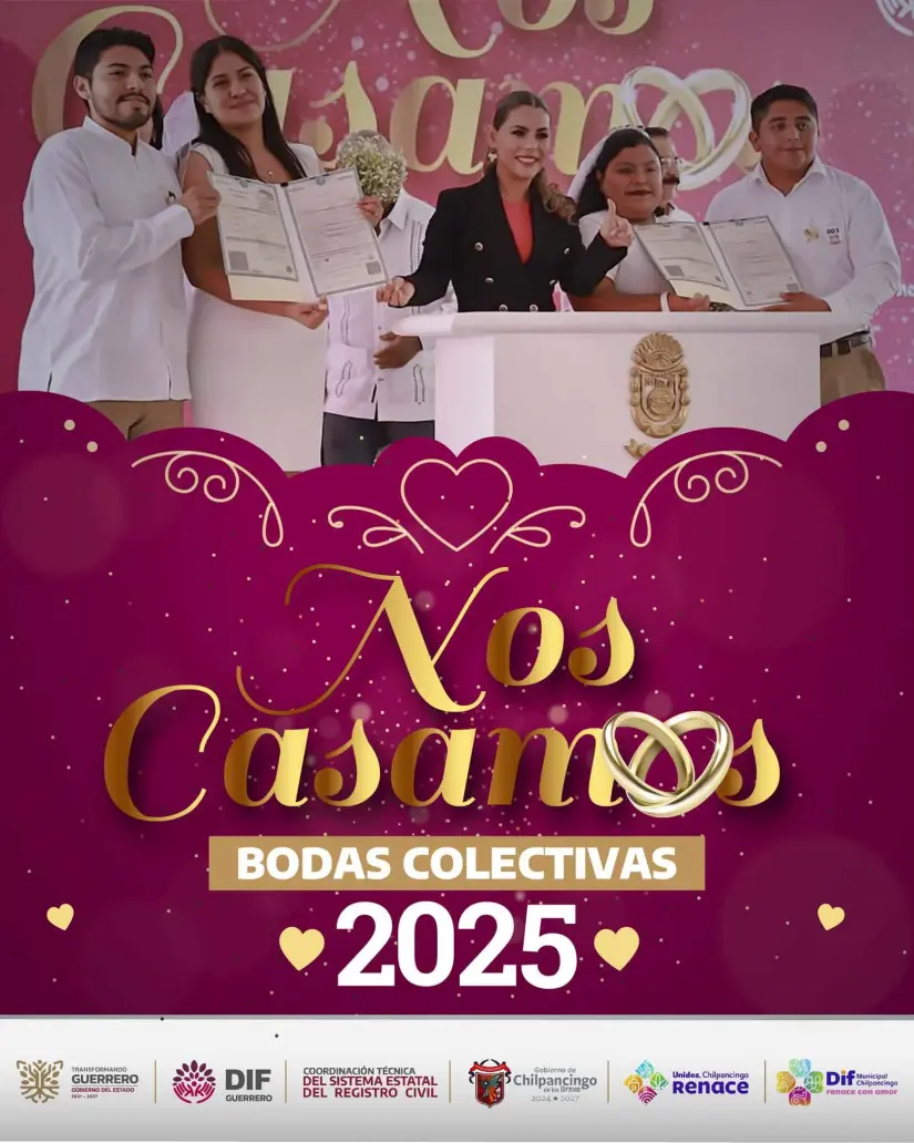 Cartel del evento ''Nos Casamos'' de bodas colectivas en Guerrero. Foto: Gobierno de Guerrero