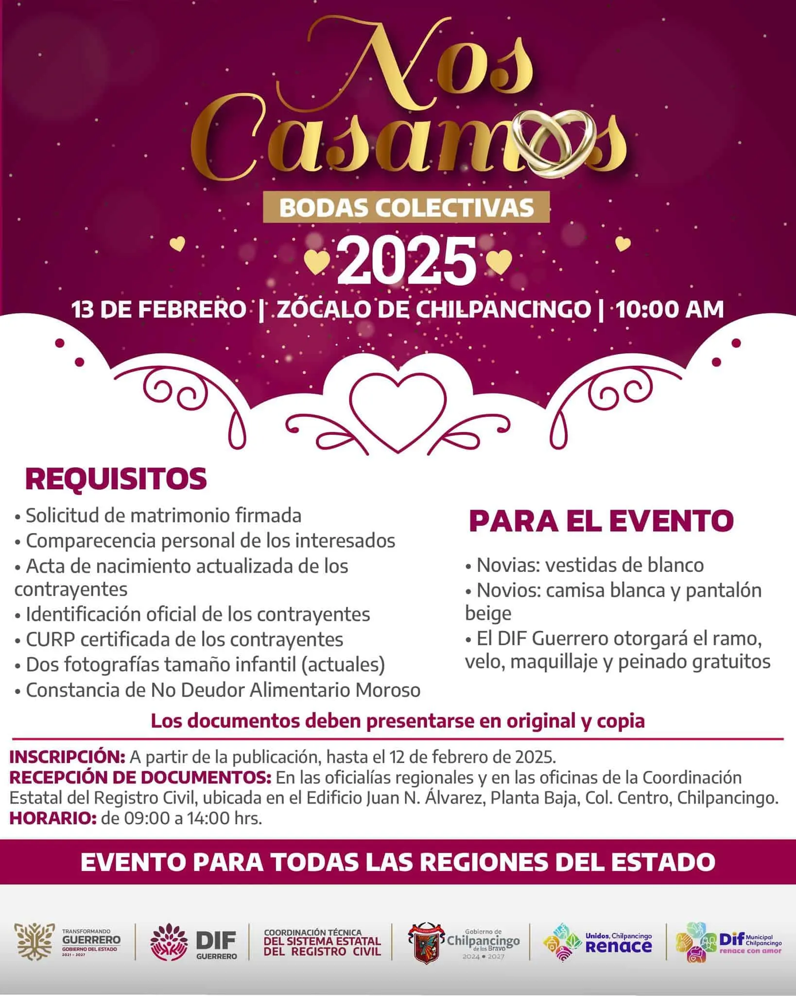Requisitos para poder tener tu boda totalmente gratuita en Guerrero. Foto: Gobierno de Guerrero