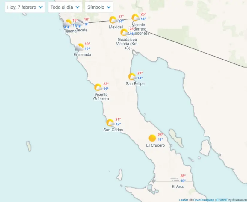 Pronóstico del clima en Baja California para hoy, 7 de febrero de 2025