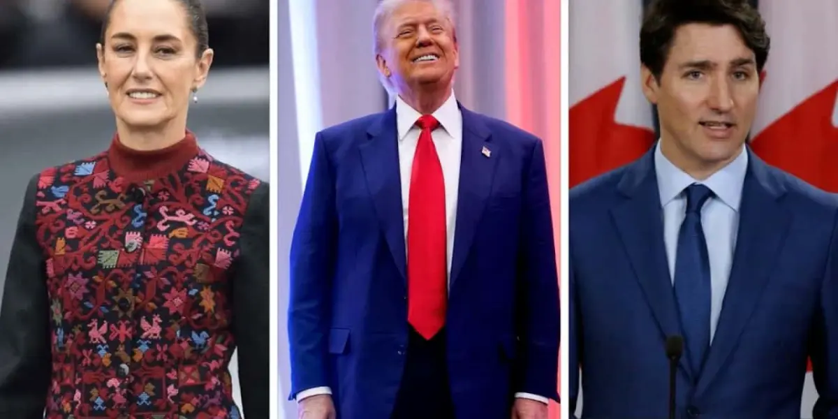 Presidente Claudia Sheinbaum (Izquierda), Presidente Donald Trump (Centro) y Presidente Justin Trudeau (Derecha)