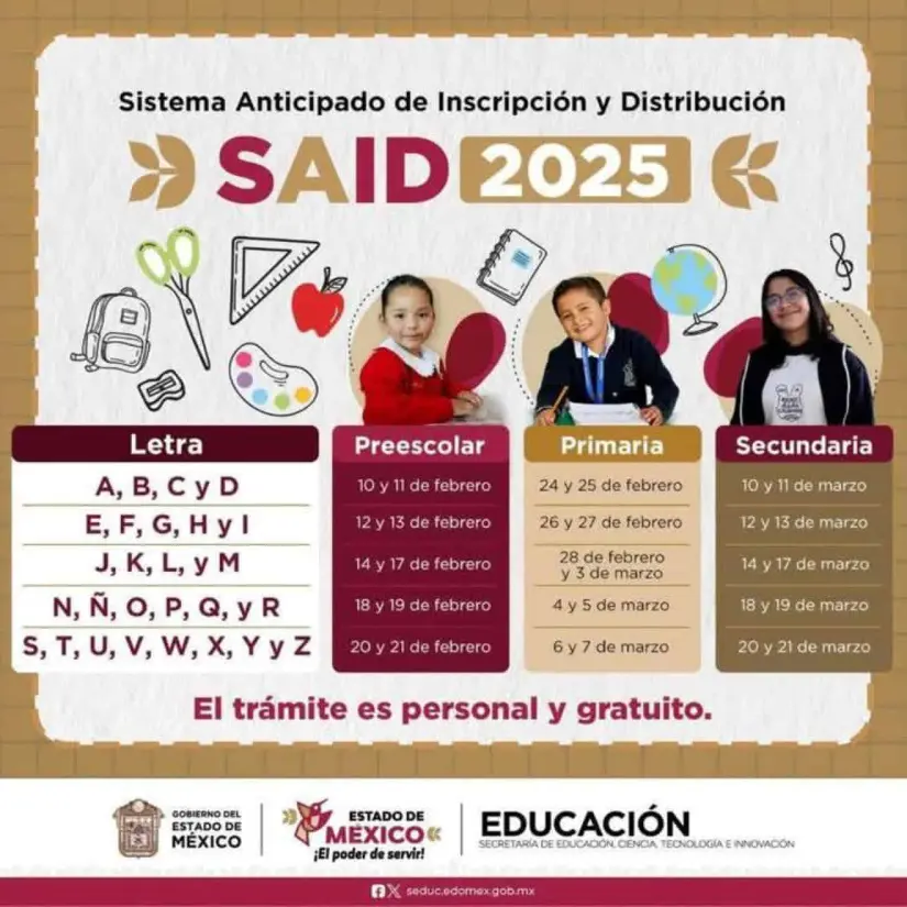 Calendario de preinscripciones SAID de preescolar 2025 en Estado de México