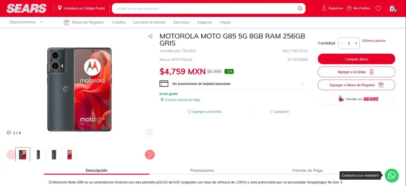 En oferta el Motorola Moto G85 en Sears