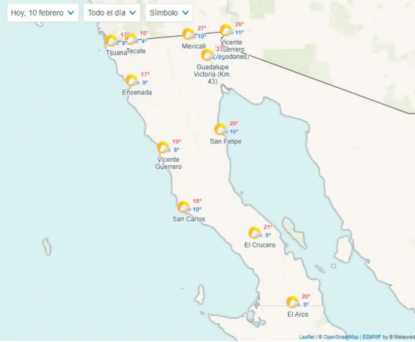 Pronóstico del clima en Baja California para hoy, lunes 10 de febrero de 2025