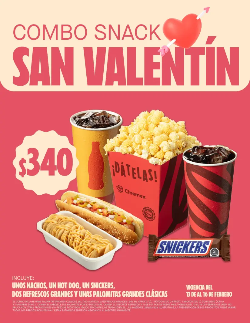 Combo Snack por 340 pesos en CInemex. Foto: Cortesía