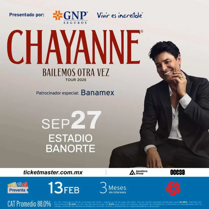 Preventa de boletos para concierto de Chayanne en Monterrey, a partir del 13 de febrero. Foto: Cortesía