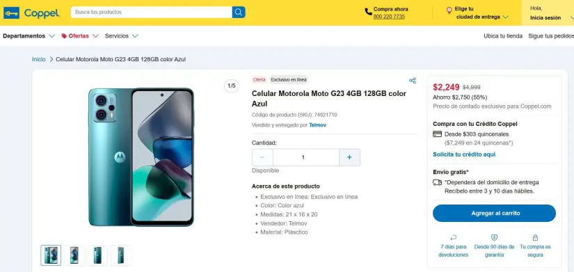 La oferta del Motorola Moto G23 en Coppel. Foto: Captura de pantalla