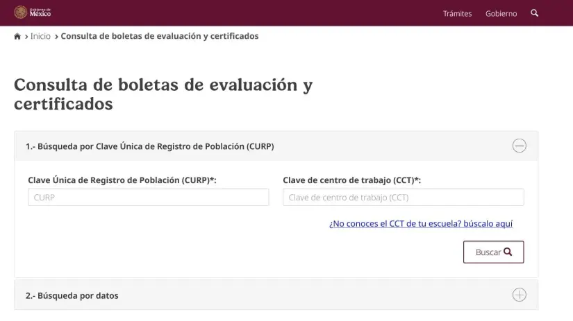 Menú que muestra la plataforma para descargar la boleta de calificaciones. Foto: Captura de pantalla