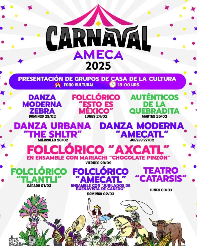 Eventos en el Foro Cultural en el Carnaval Ameca 2025