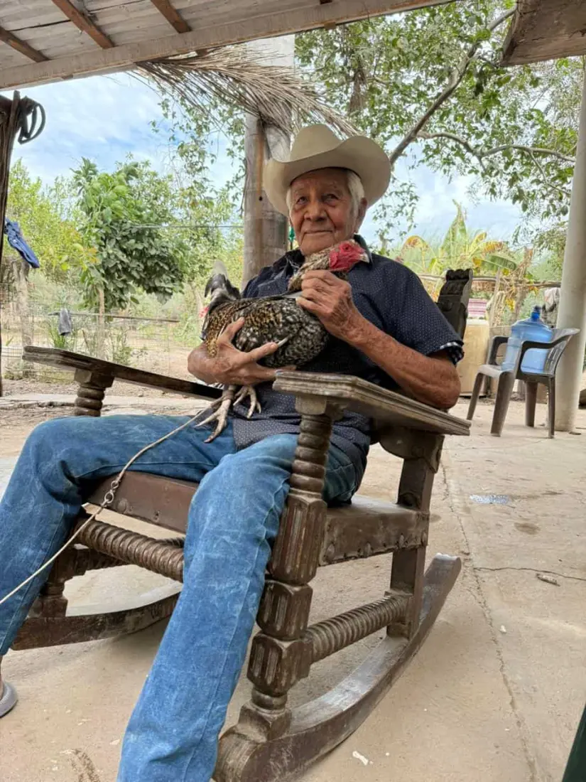 A sus 89 años, Jorge Rubio sigue con su amor por los gallos.