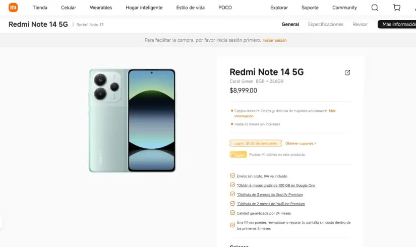 Precio del Redmi Note 14. Foto: Captura de pantalla