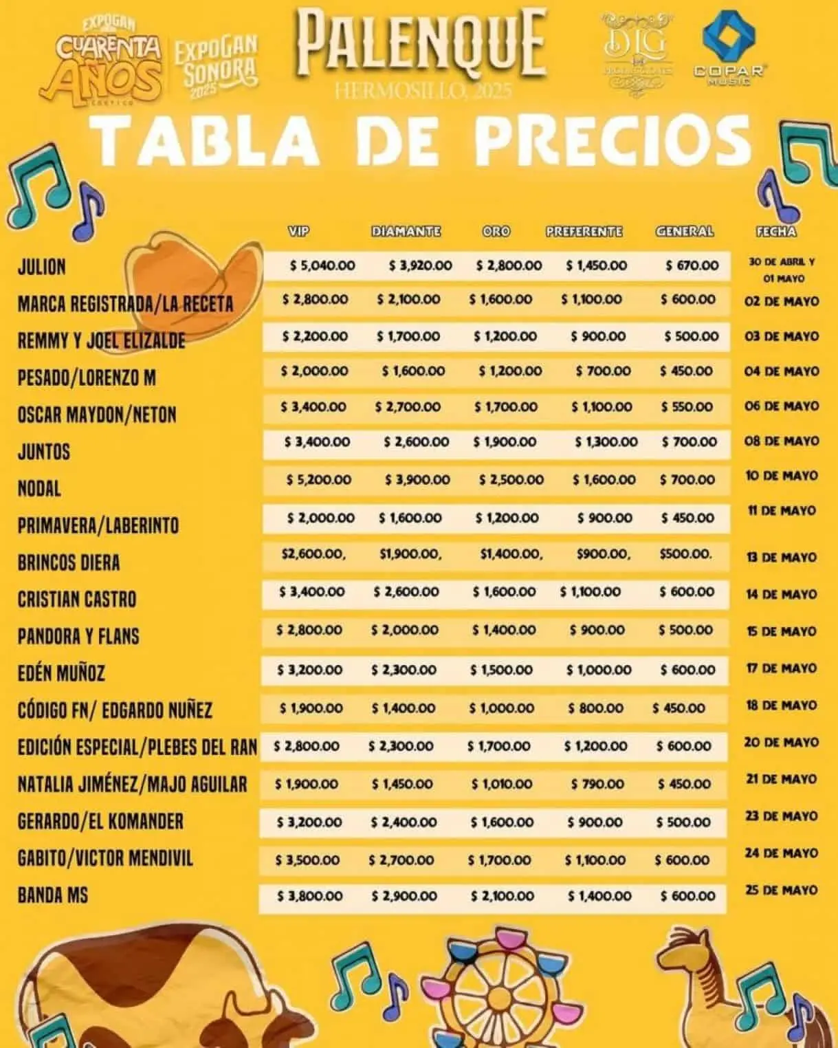 Precio de los boletos para el palenque de Sonora 2025. Foto: Cortesía