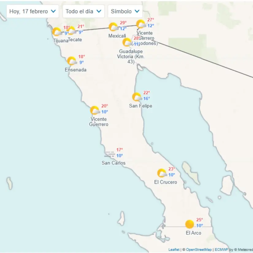 Clima en Baja California hoy 17 fe febrero de 2025