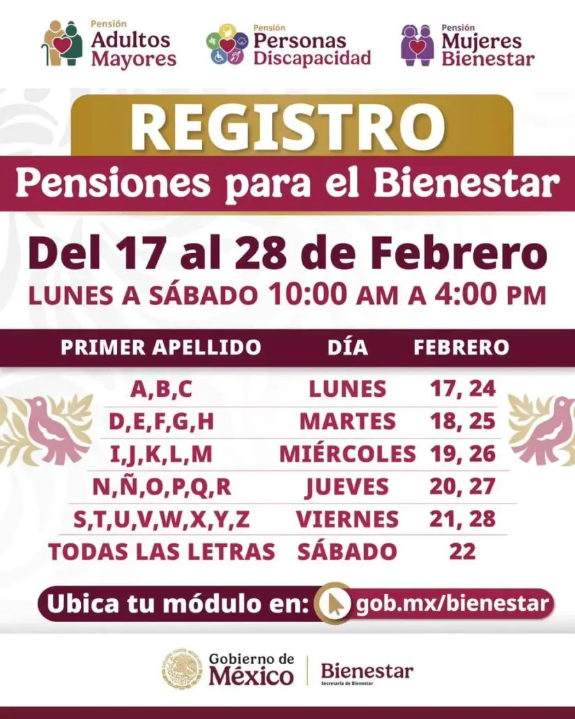 Calendario de registro para la Pensión de Adultos Mayores. Foto: Cortesía