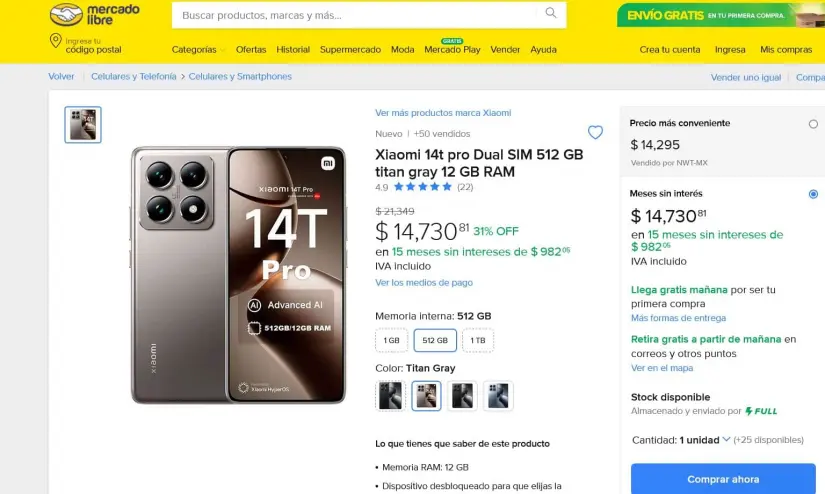  Xiaomi 14T Pro en oferta en Mercado Libre.