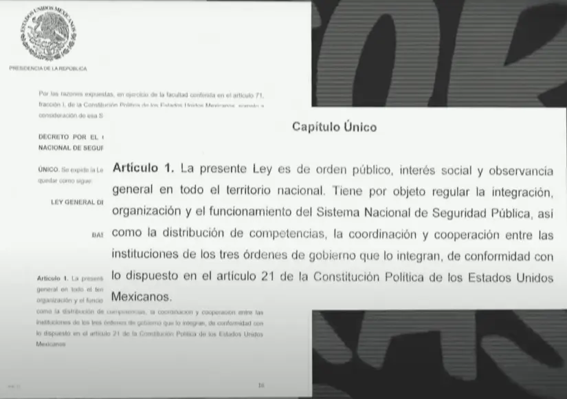 Ley General del Sistema Nacional de Seguridad Pública. Artículo 1. Imagen. Mañanera del Pueblo.