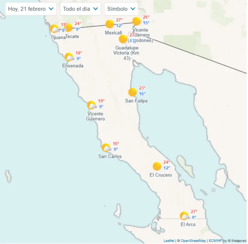 Pronóstico del clima en Baja California para hoy viernes 21 de febrero de 2025