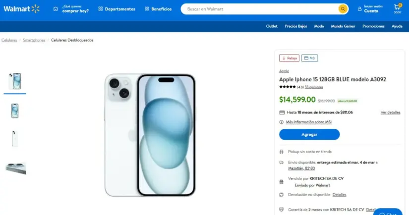 iPhone 15 con oferta irresistible en Walmart