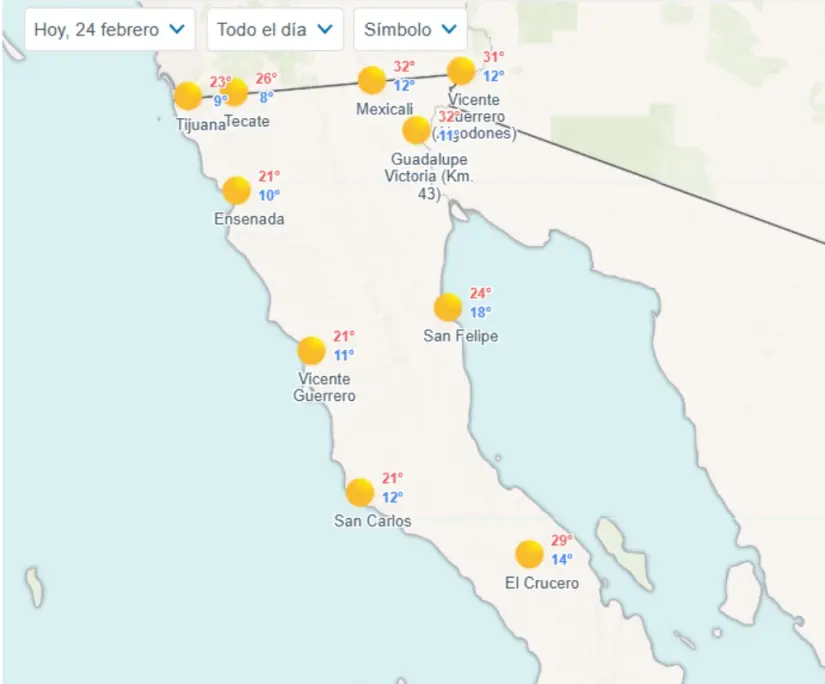 Pronóstico del clima en Baja California para este lunes 24 de febrero de 2025