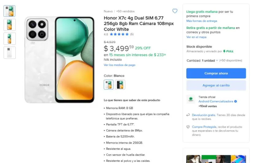 HONOR X7C en oferta en Mercado Libre: Características y promoción