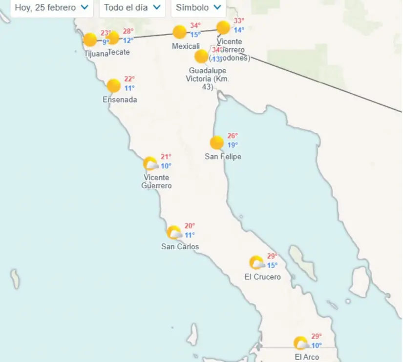 Pronóstico del clima en Baja California hoy martes 25 de febrero de 2025 