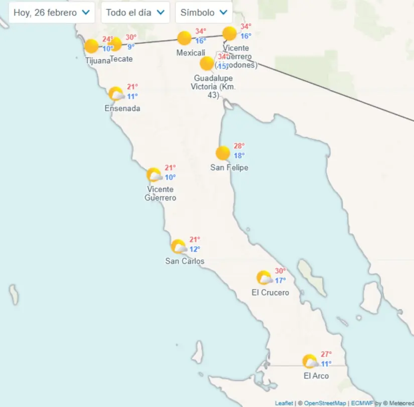 Pronóstico del clima en Baja California para este miércoles 26 de febrero de 2025