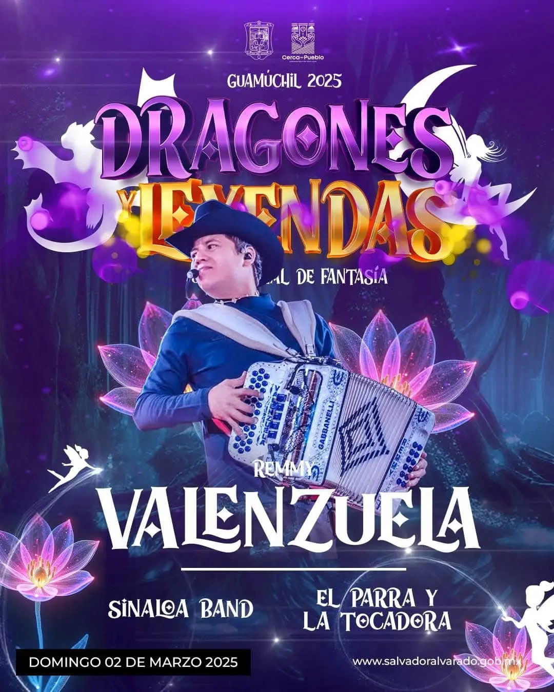 Cartel de presentación del artista Remmy Valenzuela en el Carnaval de Guamúchil Foto: Ayuntamiento del Salvador Alvarado