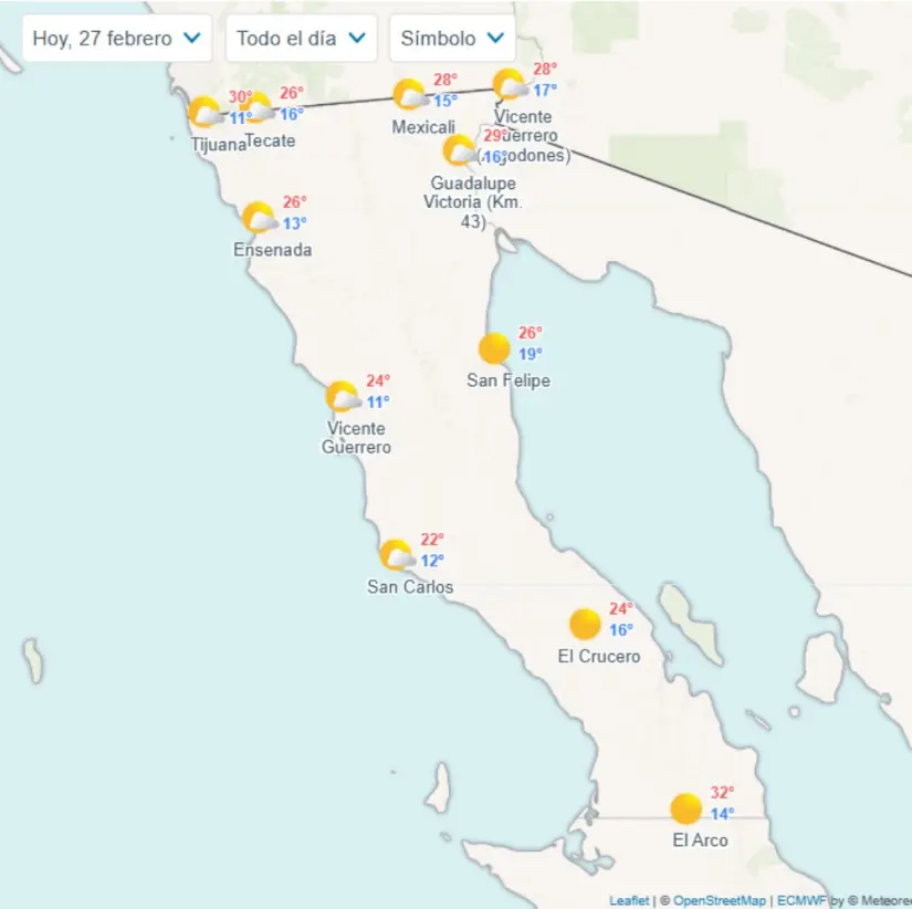 Pronóstico del clima en Baja California para hoy 27 de febrero de 2025