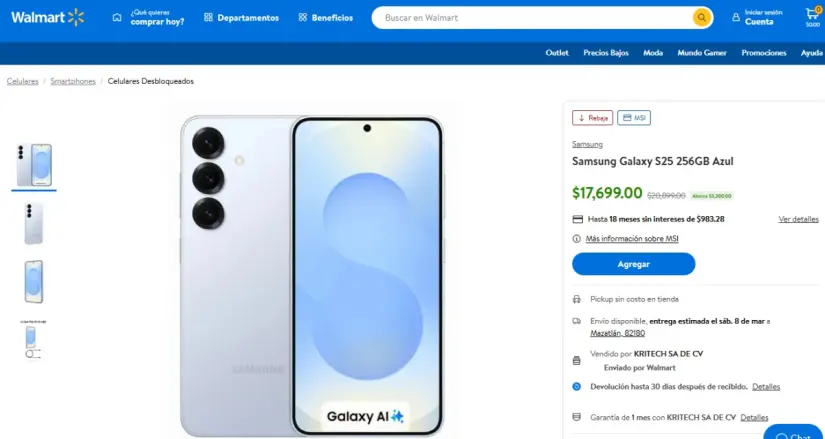 Samsung Galaxy S25 con oferta en Walmart: características y precio