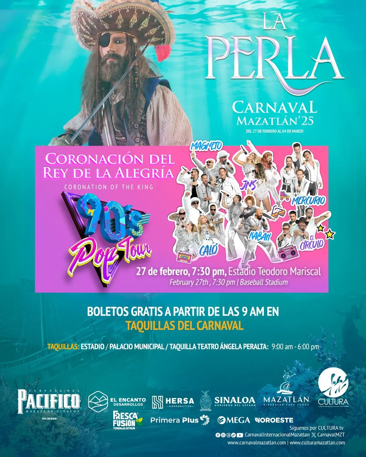 Músicos de la década de los 90s en un show en vivo en el Carnaval de Mazatlán 2025 Foto: Facebook