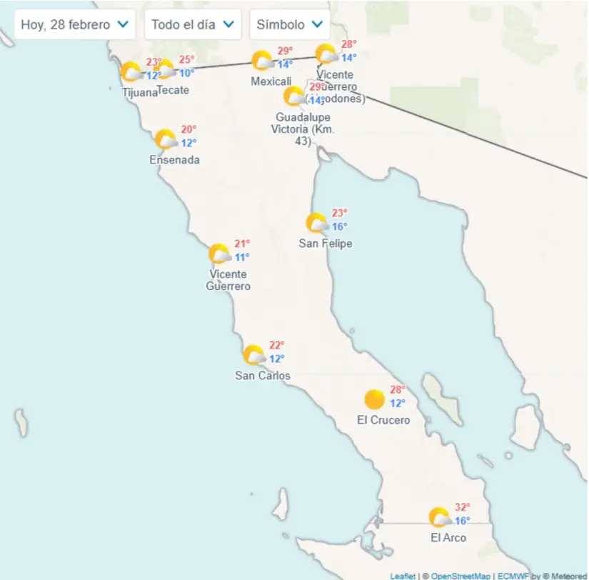 Pronóstico del clima en Baja California para este viernes 28 de febrero de 2025