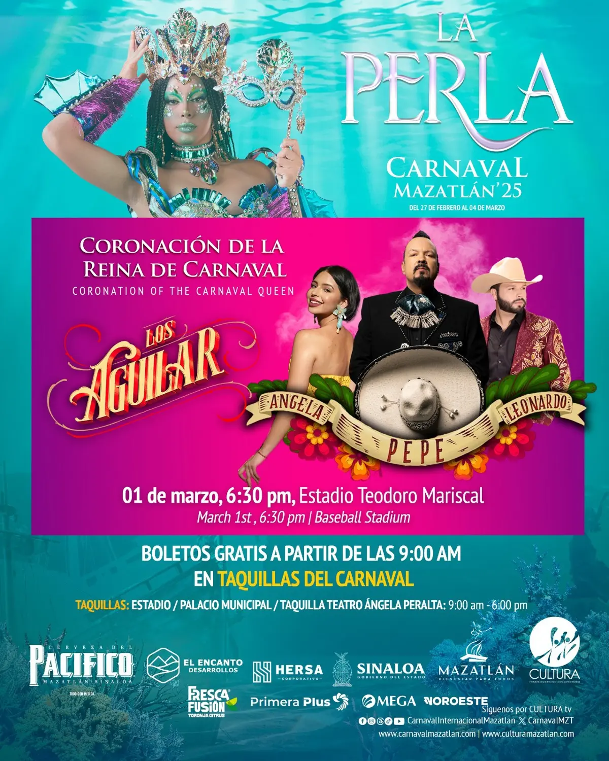 Cartel de presentación de la ceremonia de coronación junto con el evento de Los Aguilar Foto: Facebook