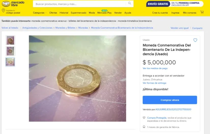 Moneda de 20 pesos de la Independencia se vende en 5 millones de pesos