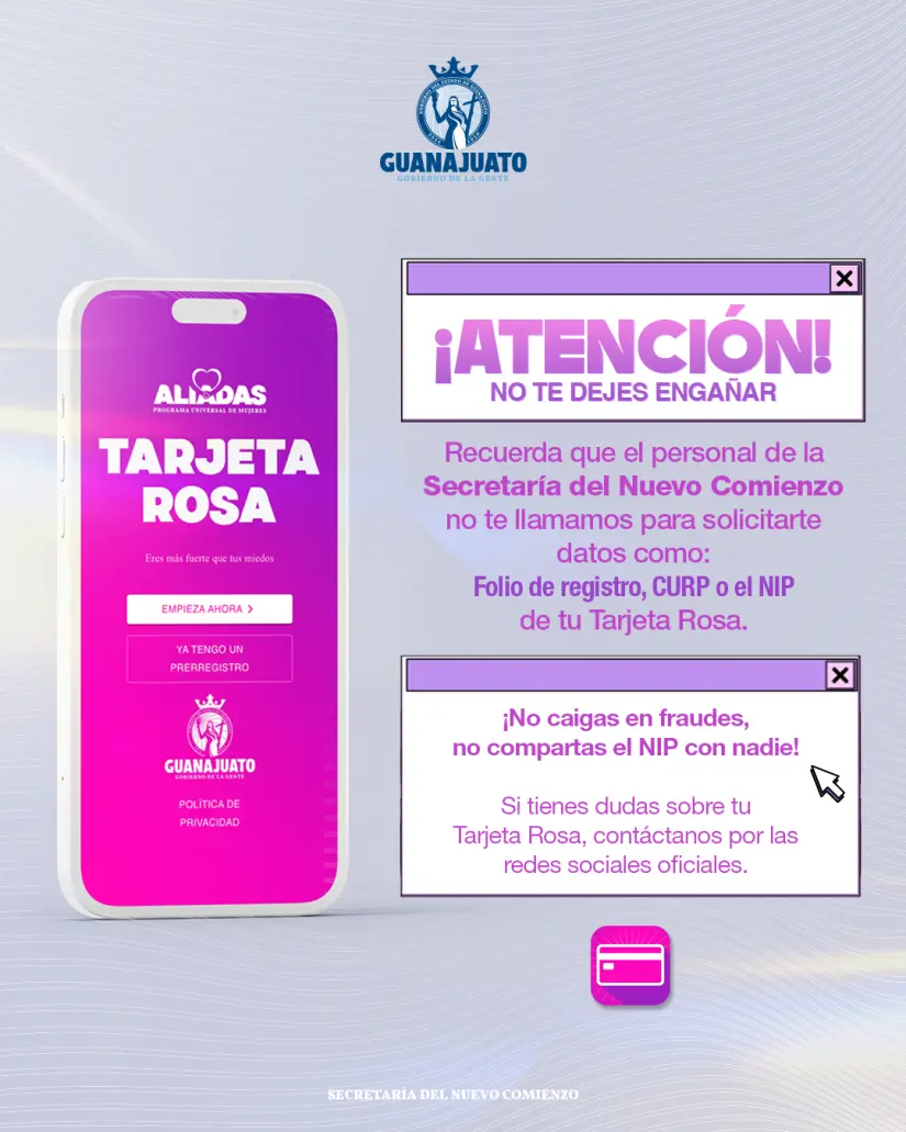 No te dejes engañar al obtener tu Tarjeta Rosa. Foto: Facebook Secretaría del Comienzo