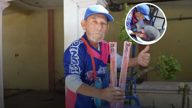 Raymundo Gallardo, conocido como Don BonIce, ha dedicado 16 años a ofrecer refrescantes sabores a los culiacanenses, destacándose por su perseverancia y actitud positiva. Foto: Juan Madrigal