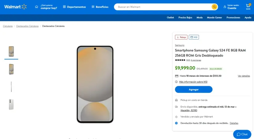 Samsung Galaxy S24 FE: pantalla AMOLED y cámara de 50 MP con rebaja de 5 mil pesos en Walmart}