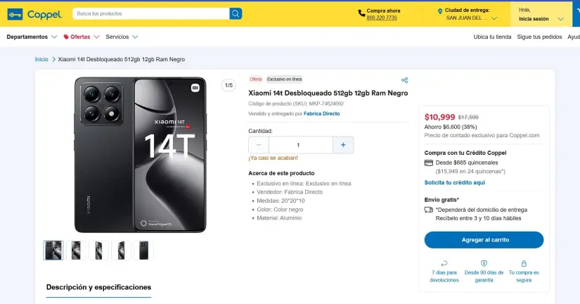 Xiaomi 14T en oferta en Coppel