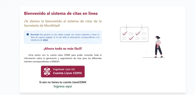 Portal donde harás tu Cita para obtener tu licencia de conducir Permanente en CDMX. Foto: Captura app.semovi.cdmx.gob 