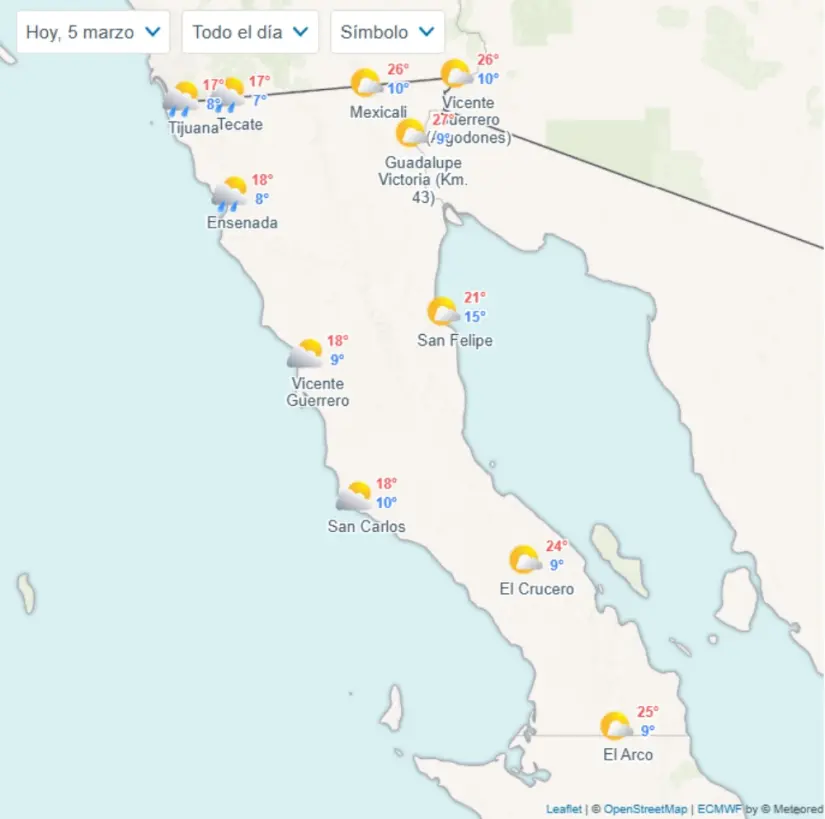 Clima en Baja California hoy 5 de marzo