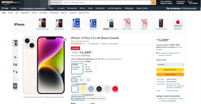 El iPhone 14 Plus está con rebaja de 9 mil 500 pesos en Amazon