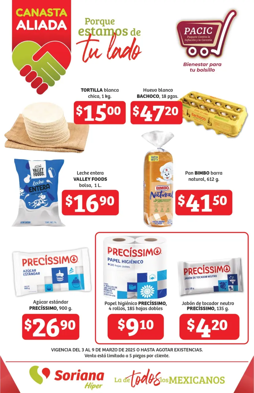 Canasta Aliada: Ofertas de Soriana en canasta básica hasta el 9 de marzo