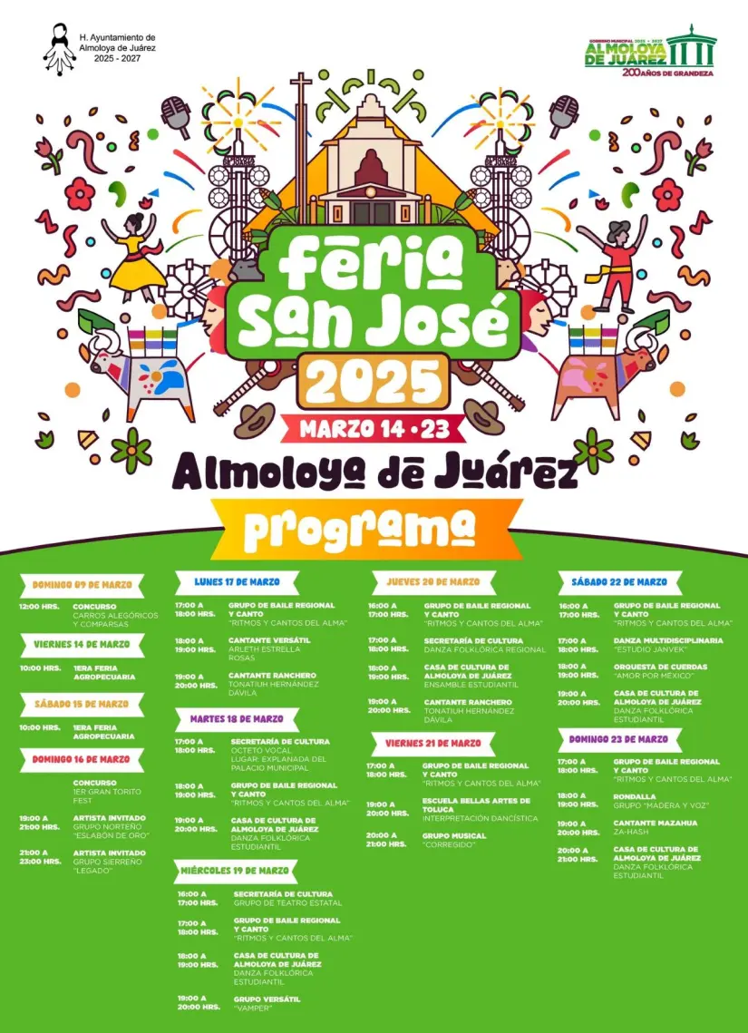 Programa de actividades de la Feria San José de Almoloya de Juárez 2025