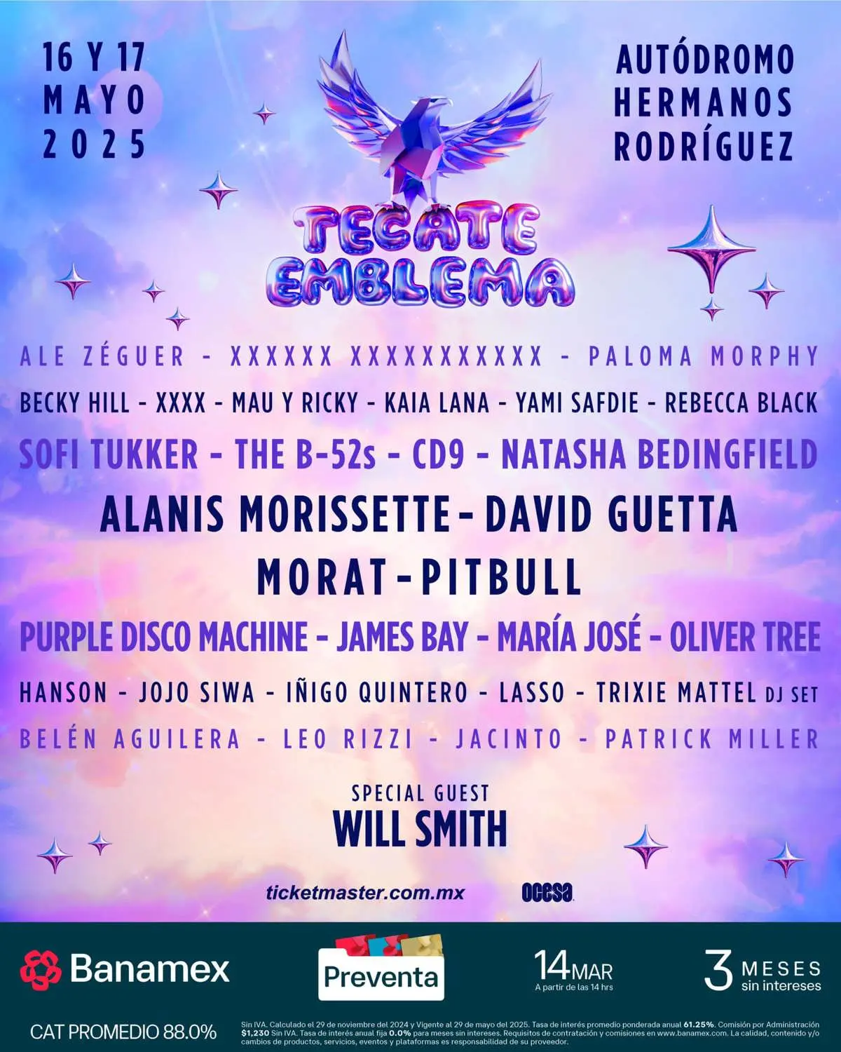 Cartel de artistas que participaran en el Festival Emblema Tecate 2025 Foto: Facebook oficial