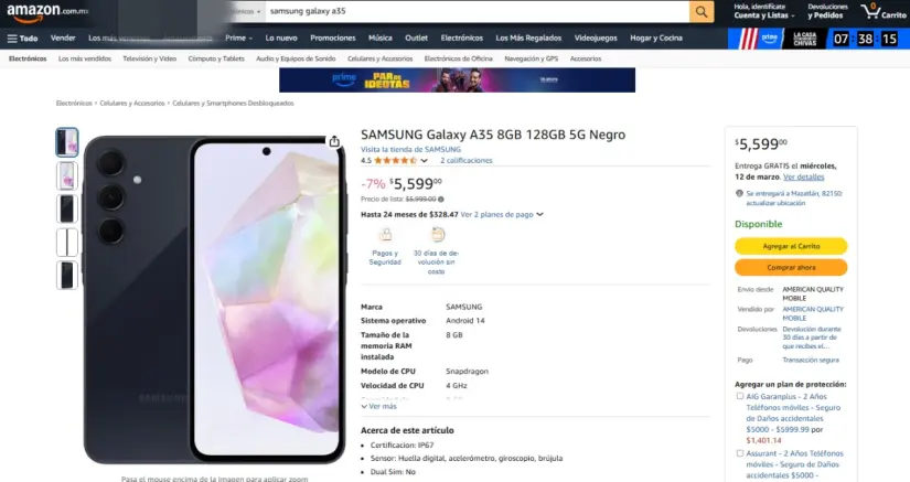 Samsung Galaxy A35 5G con descuento en Amazon: potencia y estilo a precio increíble