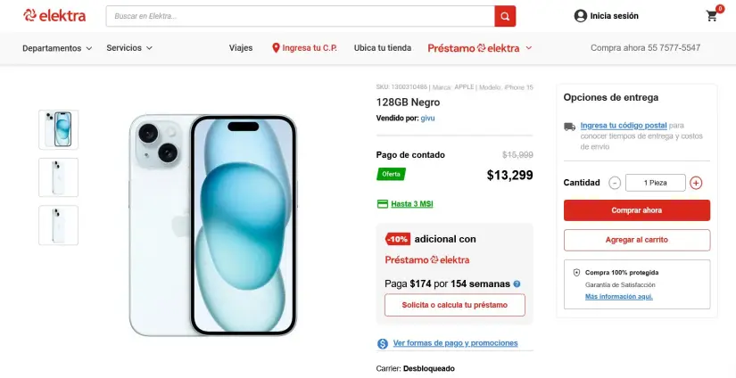 ¡iPhone 15 en promoción en Elektra