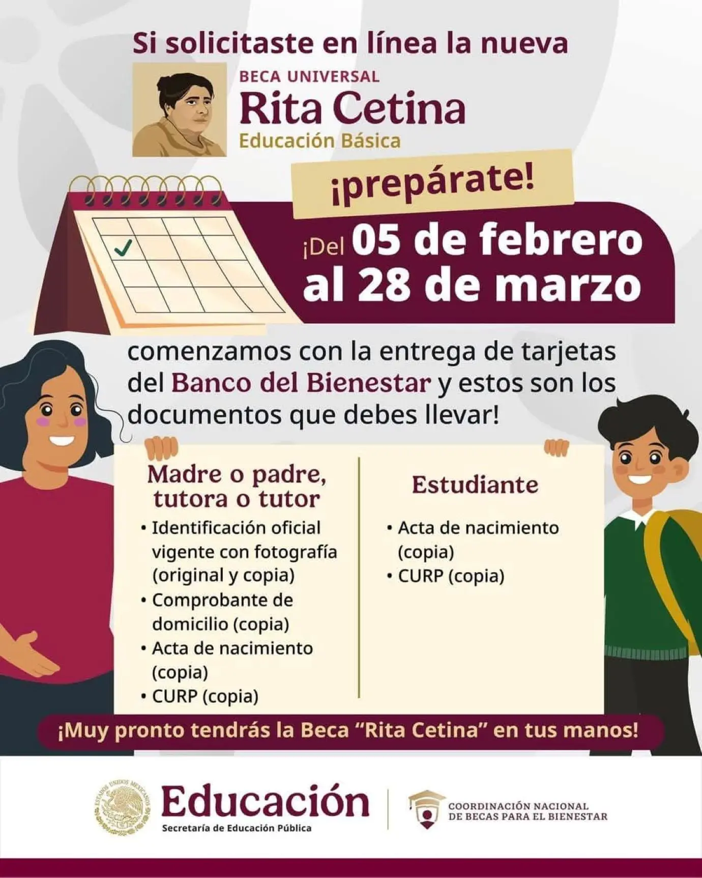 La documentación para recoger la tarjeta de la Beca Rita Cetina. Foto: Cortesía
