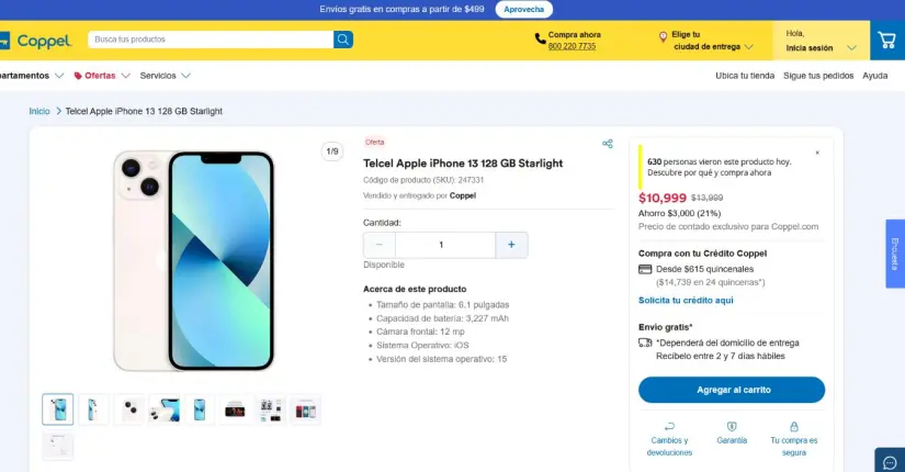 iPhone 13 en oferta en Coppel. Foto: Captura de pantalla