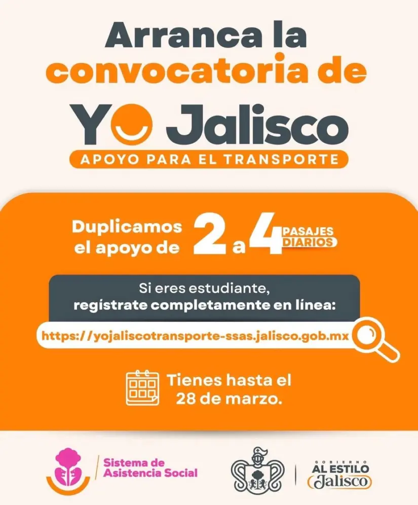 El 28 de marzo día es el último día para sacar la cita en línea del Apoyo de Transporte, Yo Jalisco para estudiantes. Foto: Cortesía