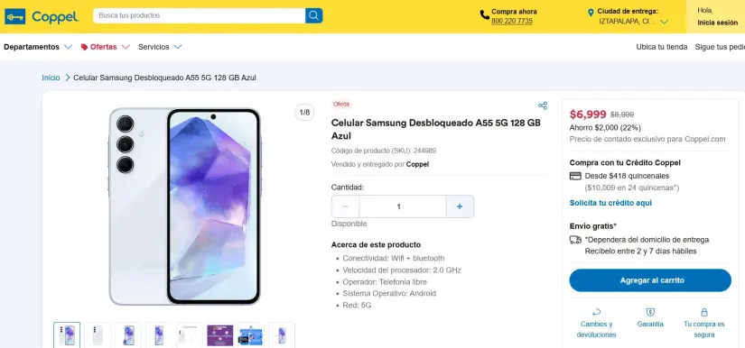 Oferta del celular Galaxy A55 en Coppel. Foto: Captura de pantalla