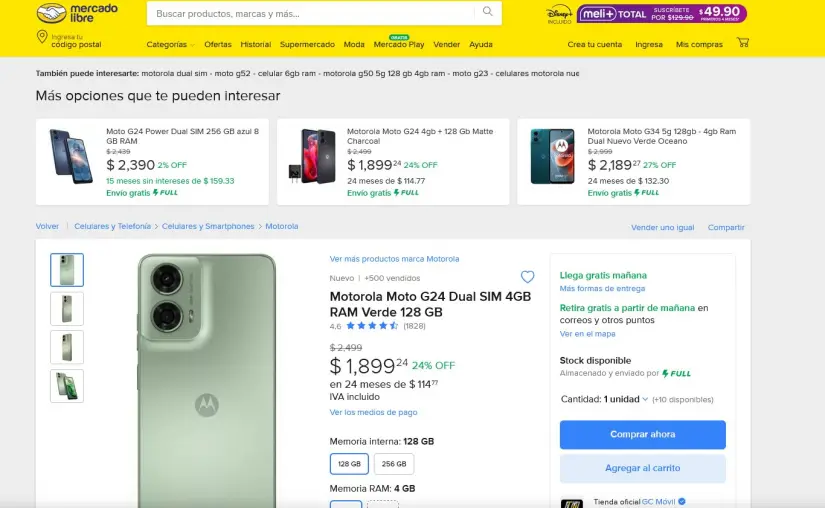 Oferta del Moto G24 en Mercado Libre